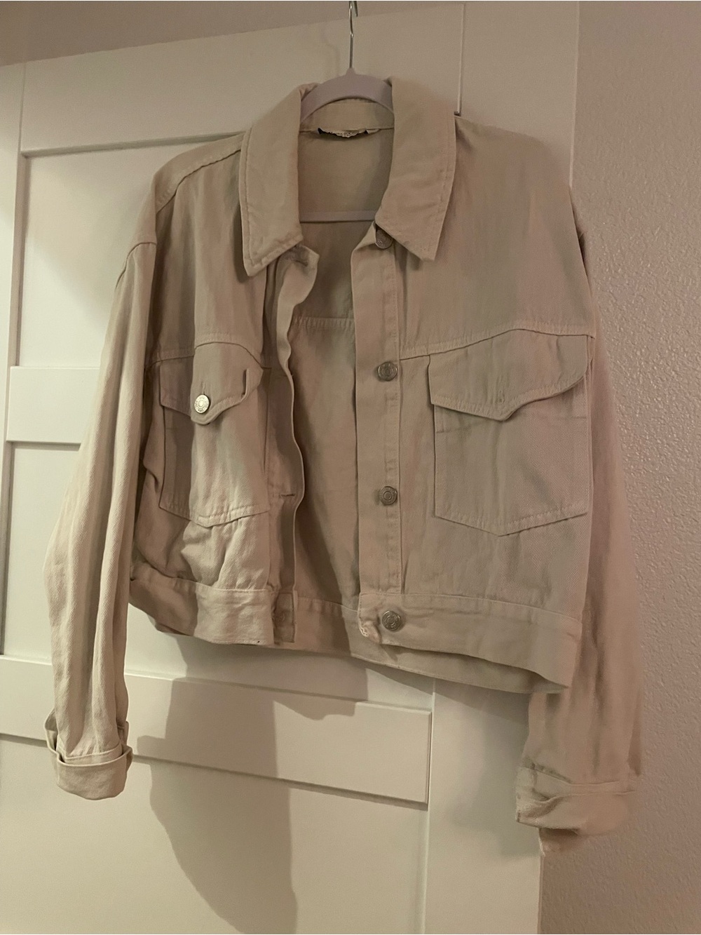 Zara Light Beige Cropped Jean Jacket